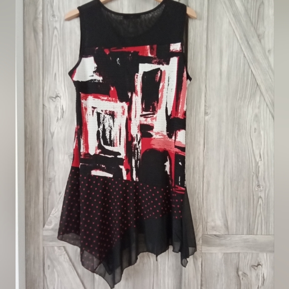 New Papa Black Red White Mesh Tunic Dress L - Picture 3 of 10